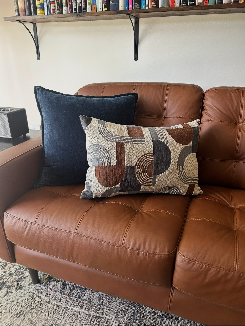 Geometric Pattern Lumbar Pillow Covers in Brown, Cream, and Navy (Set of 2)